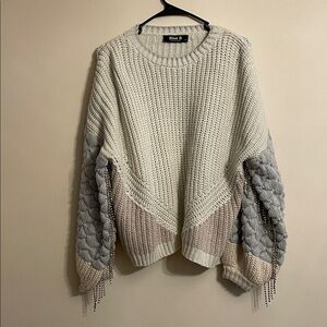 Blue B Women's Knit Sweater in Cream, Gray, and Tan